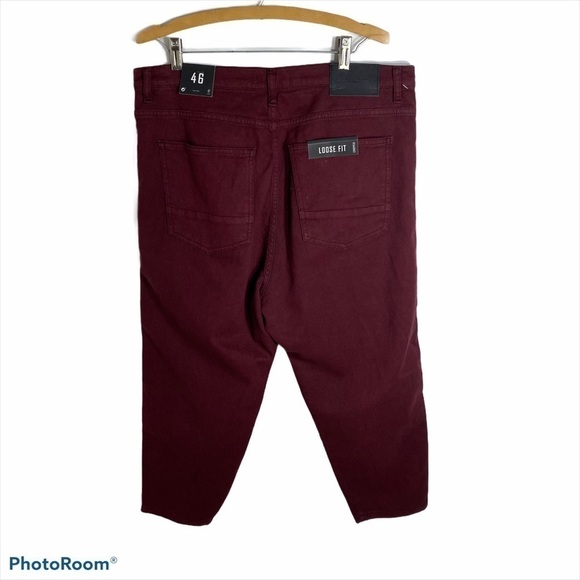 Zara Man Loose Fit Cropped Burgundy Jeans NWT 36 Red Men’s - Picture 4 of 9